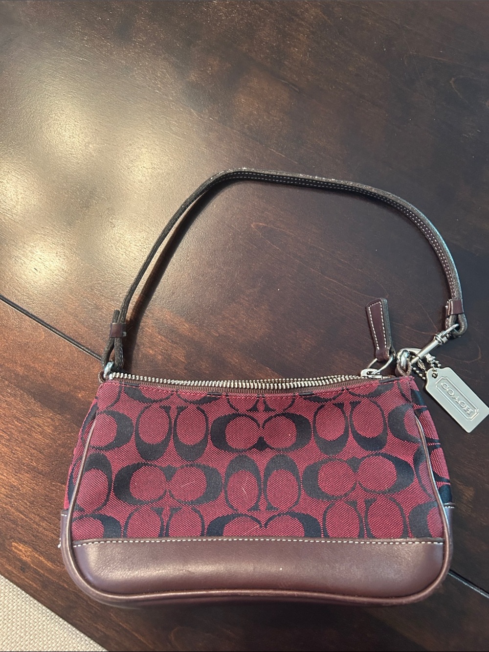 Coach Small Shoulder Bag in Bordeaux Signature Canvas